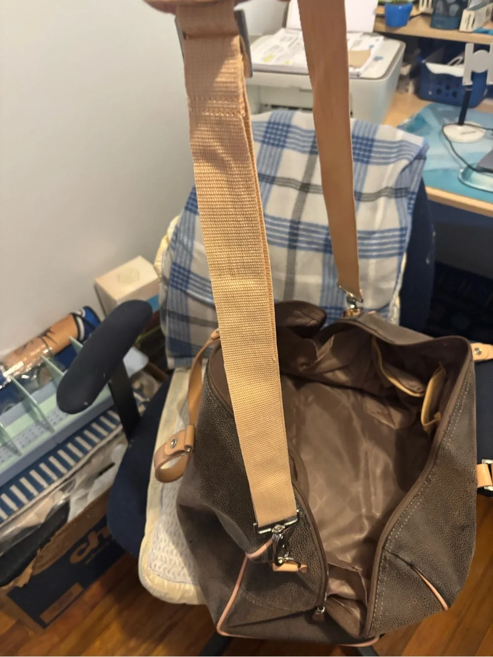 Men's Brown Duffel Bag with Tan Trim